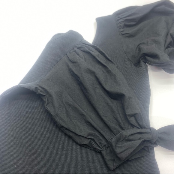 Anthropologie Maeve Women’s Black Puff Sleeve Blouse SM Double V Neck - Picture 5 of 13